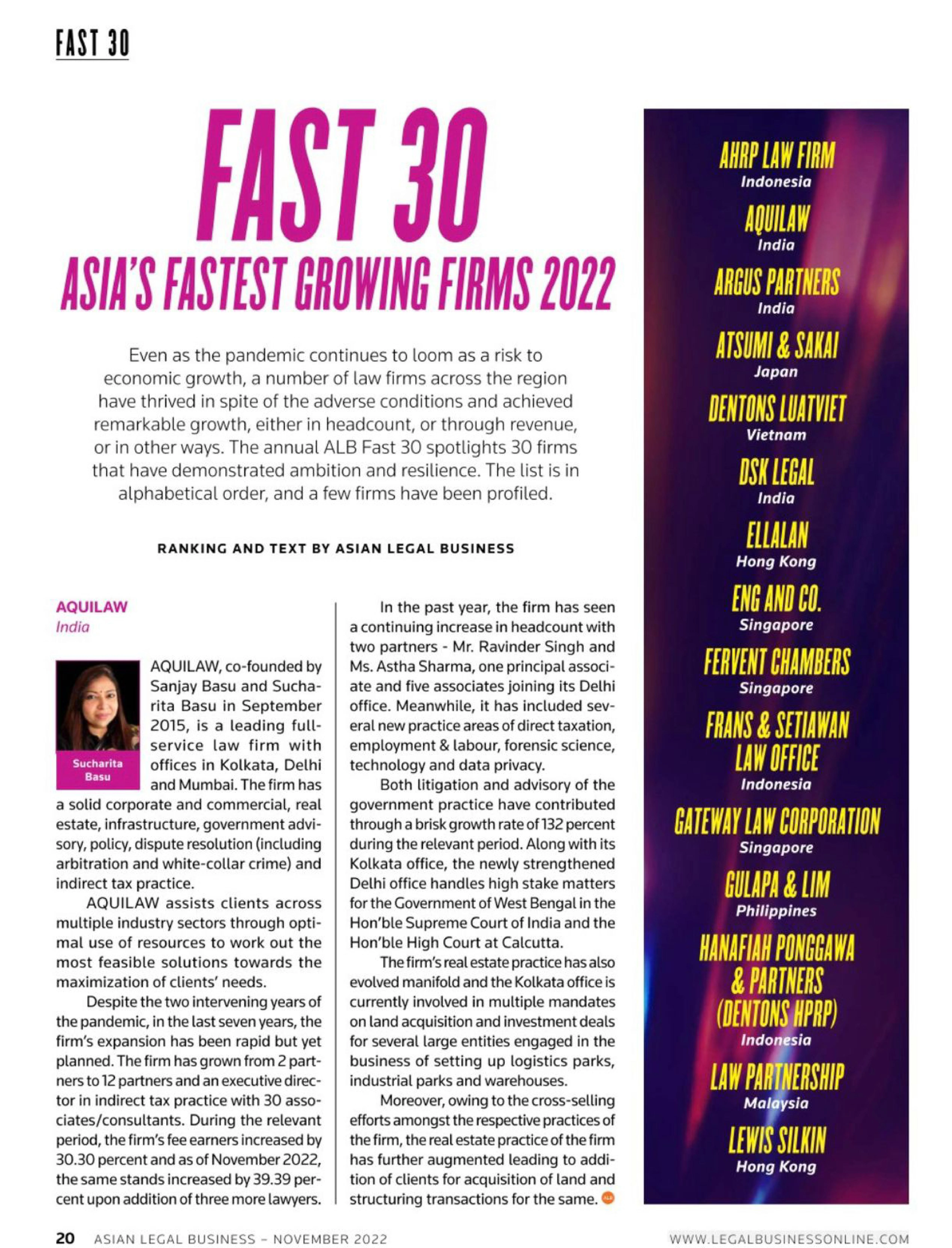 Sucharita Basu on LinkedIn: Asia's Fastest 30 Growing Firms..